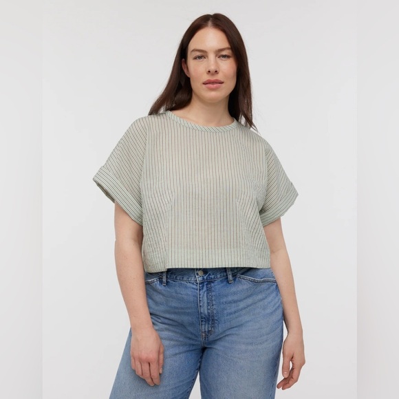 MADEWELL NWOT Dolman Crop Top in Pistachio Stripe - Picture 1 of 11